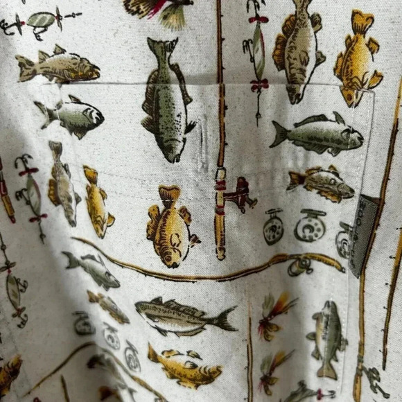 Woolrich Size Medium Birch Freshwater Fish Cream Shirt Button Down Short Sleeve - Picture 6 of 9